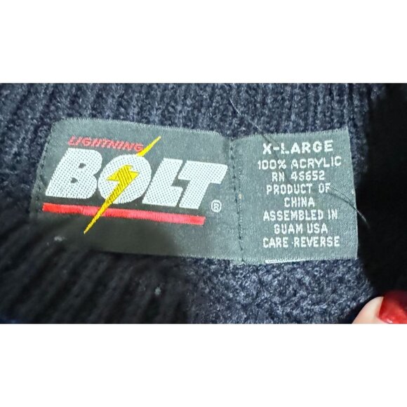 Vtg 90s Cosby Coogi Style Sweater Sz XL Lightning Bolt Black Red Blue Stripe Men - Picture 2 of 3